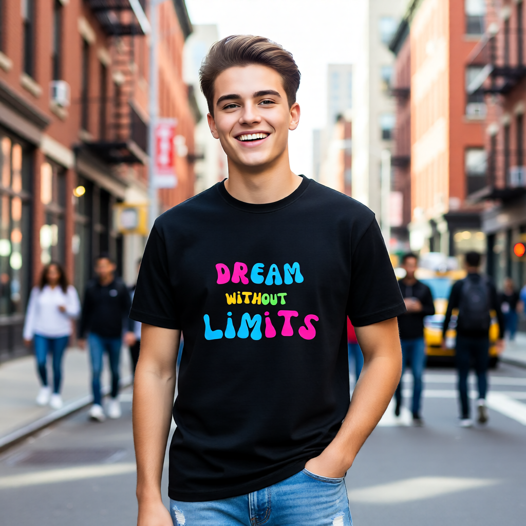 Dream Without Limits Colorful Typography T-Shirt – Motivational Aesthetic Tee