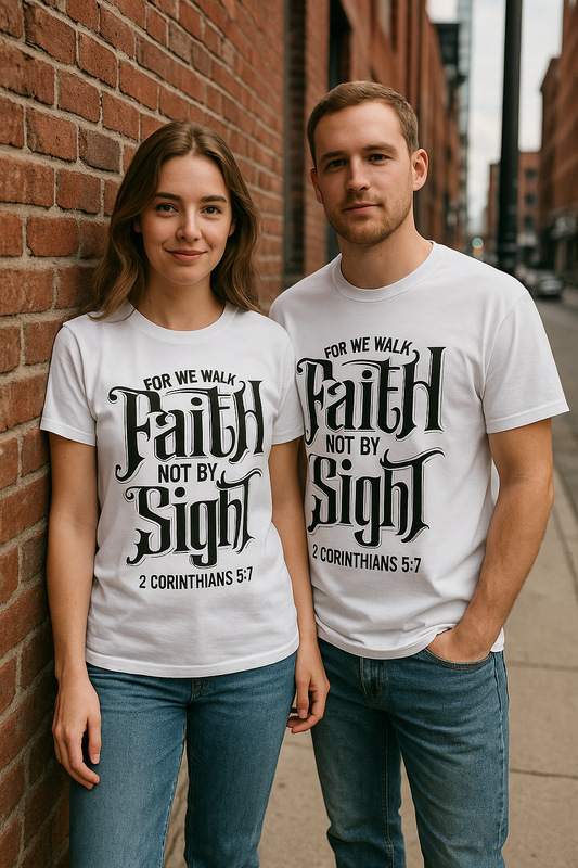 Faith Not By Sight Christian T-Shirt – 2 Corinthians 5:7 Scripture Tee (100% Cotton, Unisex)