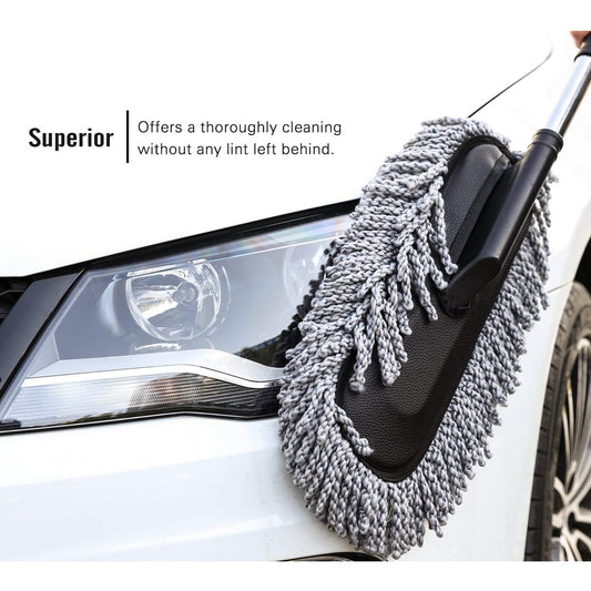 Long Retractable Microfiber Car Duster Brush – Soft Non-Slip Handle, Multipurpose for Car Interior & Exterior, Boats, and Home Cleaning