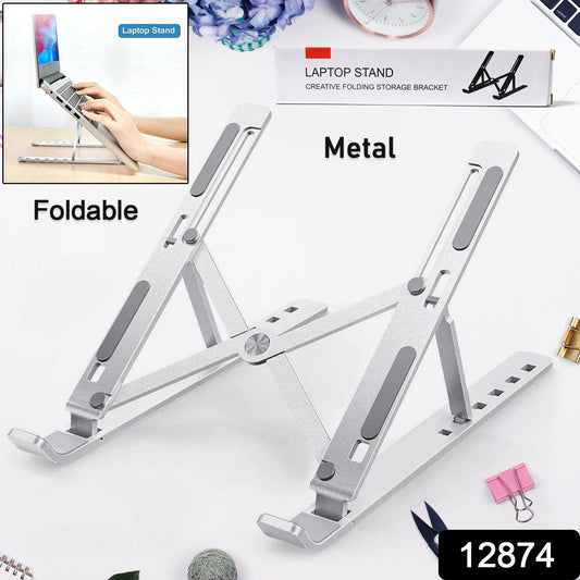 Laptop Stand For Desk  Metal Portable Laptop Stand With 6 Adjustable Angles  Laptop Riser Phone And Tablet Stand  Compatible For All Laptop