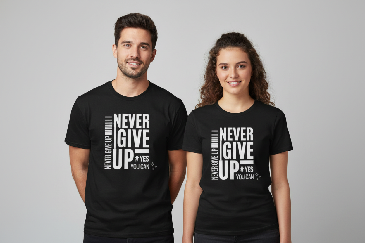 Never Give Up Doodle Graphic T-Shirt - Motivational Artistic Unisex Tee