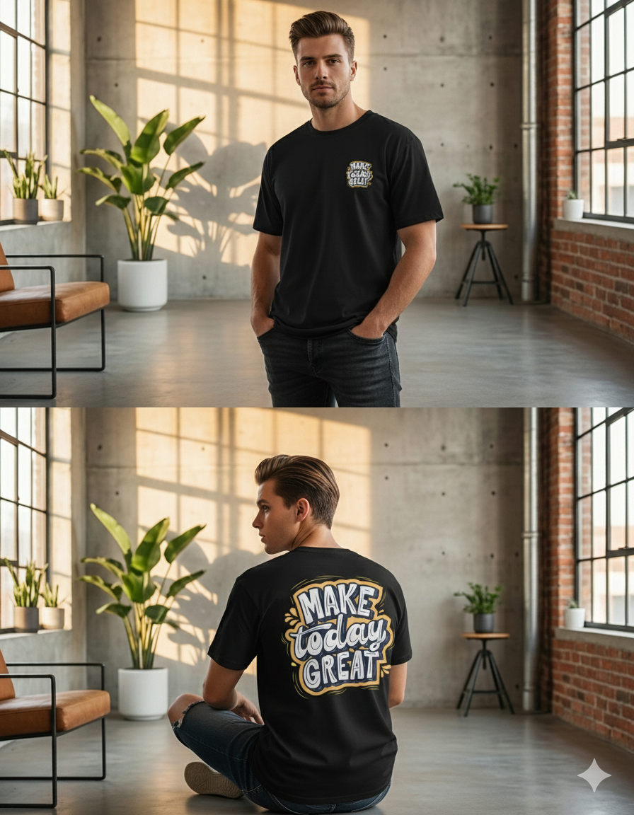 Make Today Great" Double-Sided Motivational Tee | Premium Black Unisex Graphic T-Shirt