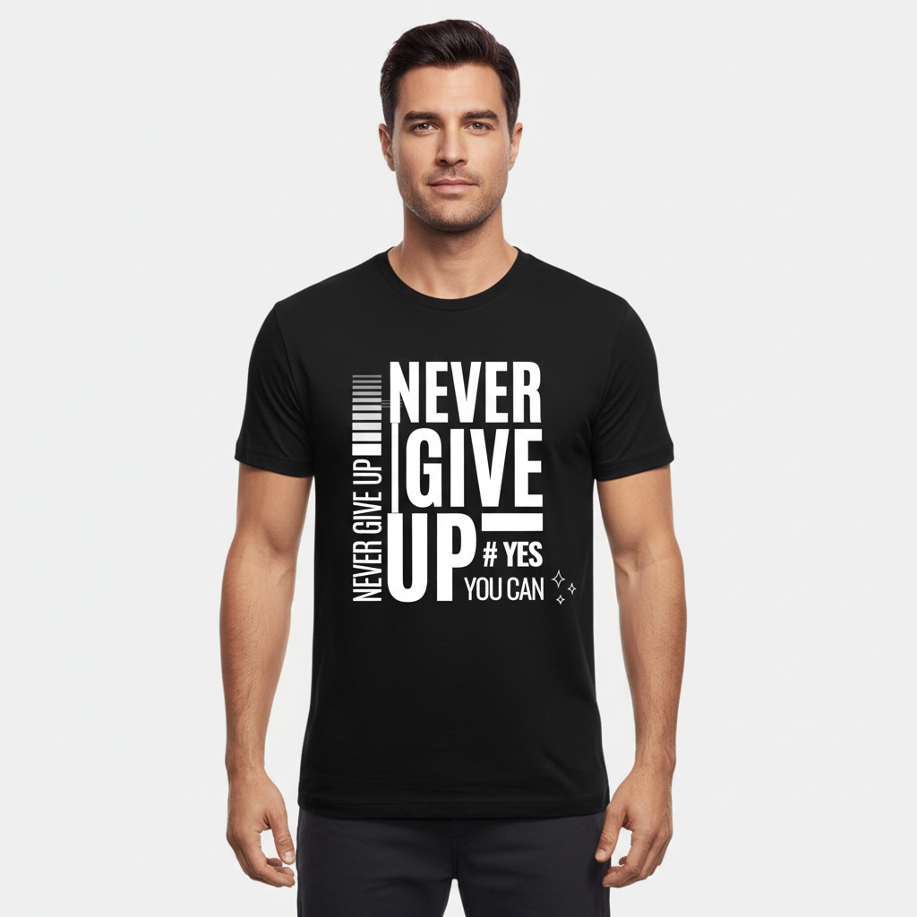 Never Give Up Doodle Graphic T-Shirt - Motivational Artistic Unisex Tee
