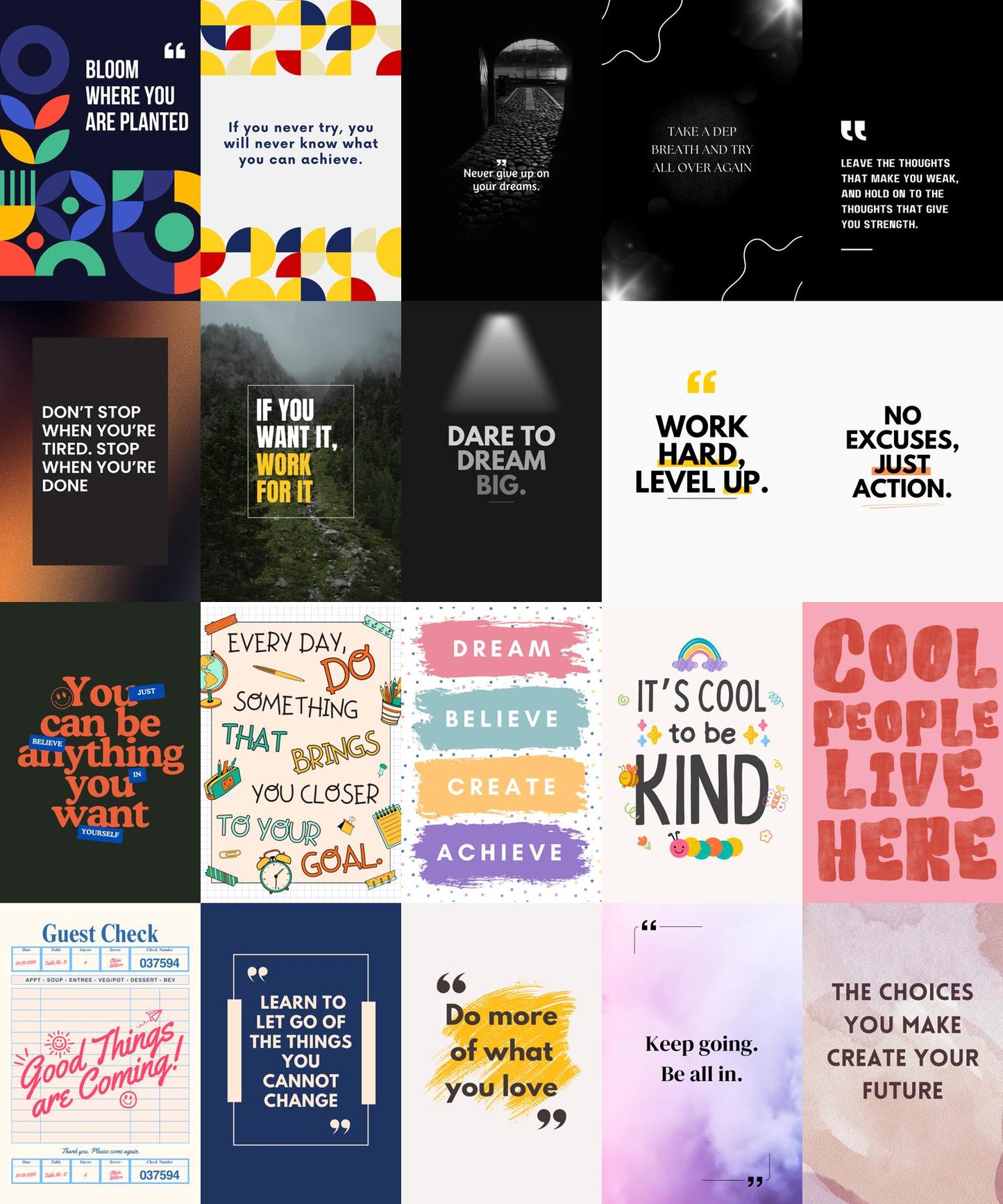 20 Motivational Digital Posters – Printable Wall Art Bundle – Instant Download (₹50)