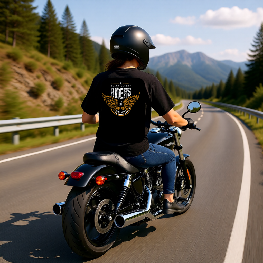 Black Legend Riders T-Shirt - Dual-Print Vintage Biker Unisex Tee