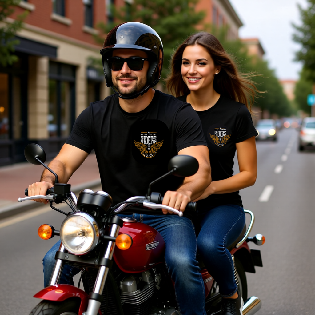 Black Legend Riders T-Shirt - Dual-Print Vintage Biker Unisex Tee